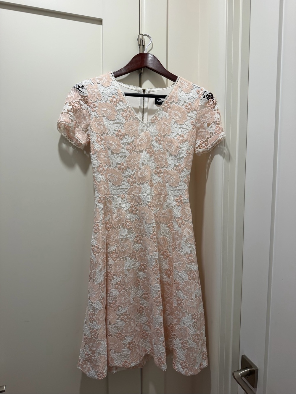 Karl Lagerfeld Peach and White Lace V-Neck Dress